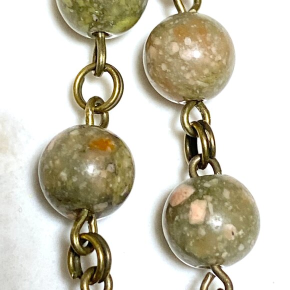 Natural Earthy Unakite Necklace, Cute Bronze Round Mushroom + Genuine Gemstone - Picture 11 of 16